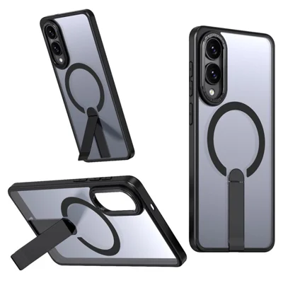 For Samsung Galaxy S25 Edge Magnetic Case Kickstand TPU + Acrylic Phone Cover - Black