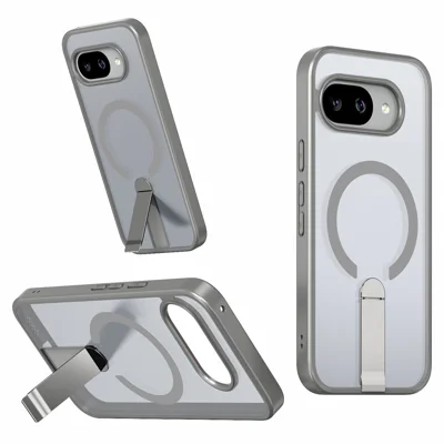 For Google Pixel 9a Magnetic Case Kickstand TPU + Acrylic Phone Cover - Titanium Grey
