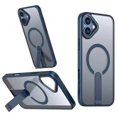 للهاتف iPhone 16 Plus غطاء متوافق مع MagSafe مع حامل قابل للطي من مادة TPU + أكريليك - أزرق