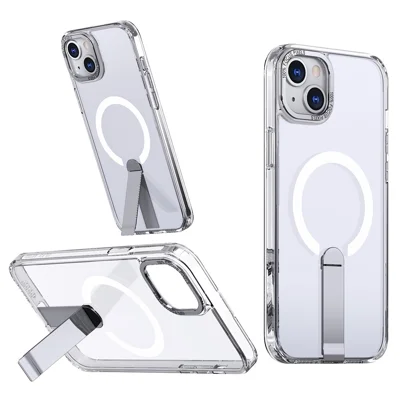 For iPhone 15 Case Compatible with MagSafe Kickstand TPU + Acrylic Phone Cover - Transparent