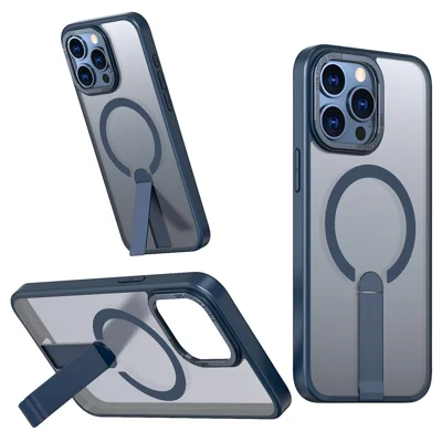 For iPhone 13 Pro Max  /  12 Pro Max Case Compatible with MagSafe Kickstand TPU + Acrylic Phone Cover - Blue