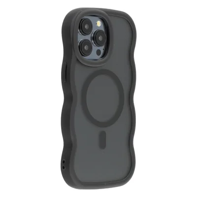 For iPhone 14 Pro Case Compatible with MagSafe TPU + PC Phone Back Cover Skin Touch Wave Shape - Black