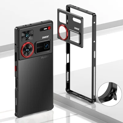 For ZTE nubia Z60 Ultra Bumper Cases Metal Frame Heat Dissipation Cover with Camera Lens Protector - Black