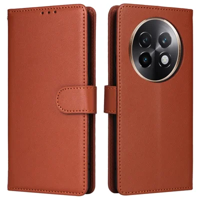 For Realme 13+ 5G / 13 Pro 5G (China) Case Wallet Stand View PU Leather Phone Cover with Wrist Strap - Brown