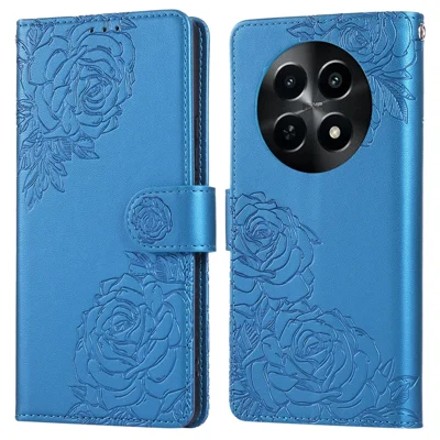 For Realme C65 5G / C63 5G Case Rose Flower PU Leather Wallet Phone Cover with 3 Card Slots - Blue