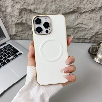 For iPhone 16 Pro Magnetic Case Nappa Texture PU + TPU + PC Phone Back Cover - White