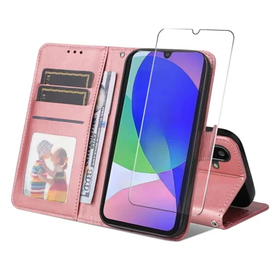 Voor Samsung Galaxy M16 5G / Galaxy F16 5G PU Leren Portemonnee Hoese ENKAY HAT PRINCE Telefoonstandaard Cover met Gehard Glas - Roze