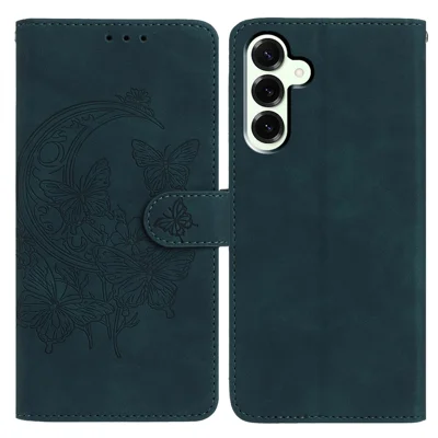 For Samsung Galaxy M16 5G  /  F16 5G Case Butterfly Flower Imprinted PU Leather Wallet Stand Phone Cover - Green