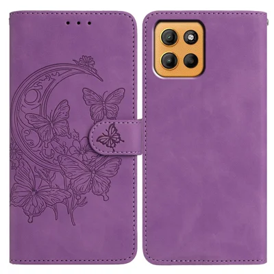 Voor Motorola Moto G15 4G Hoesje Met Bloemen- en Vlinderprint PU Leren Portemonnee Stand Hoes - Paars