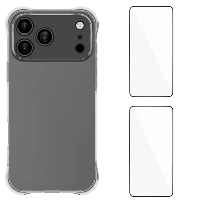 WANLONFENG For iPhone 17 Pro Max TPU Case  WL2 Series 2.0mm Phone Cover with 2Pcs Tempered Glass Films - Transparent