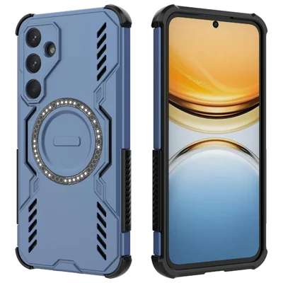 For Samsung Galaxy A55 5G Magnetic Case Butterfly Armor Hollow Heat Dissipation PC + TPU Phone Cover - Blue