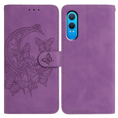 For OnePlus Nord CE4 Lite 5G Case Butterfly Flower Imprinted PU Leather Wallet Stand Phone Cover - Purple