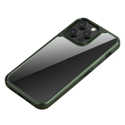 Bulk Purchasing For iPhone 15 Pro Max Case Reinforced Corner TPU + PC Clear Back Cover - Blackish Green
