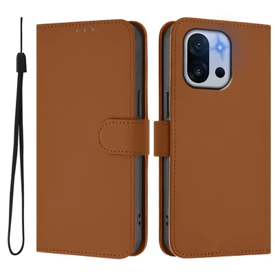 For OnePlus 13T 5G Case Solid Color Wallet Leather Phone Cover with Strap - Brown