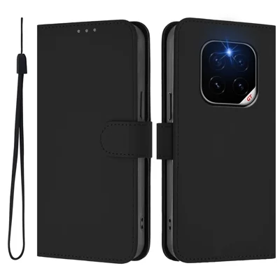 غطاء هاتف Honor GT Pro من الجلد بتصميم محفظة بلون سادة مع حزام - أسود