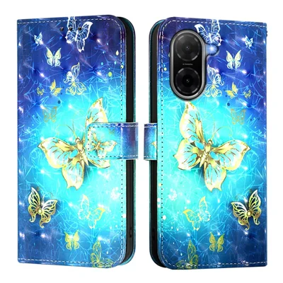 For Xiaomi Poco C71 4G / Redmi A5 4G (171.7mm) / A7 4G (Global) Leather Case Pattern Printing Wallet Stand Mobile Cover with Strap - Golden Butterflies