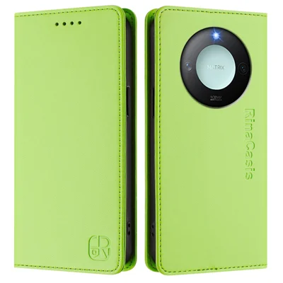 For Honor X60 5G / Honor X9c Smart 5G Leather Case RINACASIS RC01 Phone Cover with RFID Blocking Wallet Stand - Green