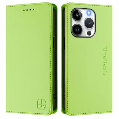 Leren hoesje voor iPhone 15 Pro RINACASIS RC01 telefoonhoesje met RFID-blokkering portemonnee standaard - Groen