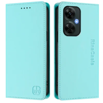 For OnePlus Nord N30 SE 5G / OnePlus Nord CE 3 Lite 5G Leather Case RINACASIS RC01 Phone Cover with RFID Blocking Wallet Stand - Mint Green