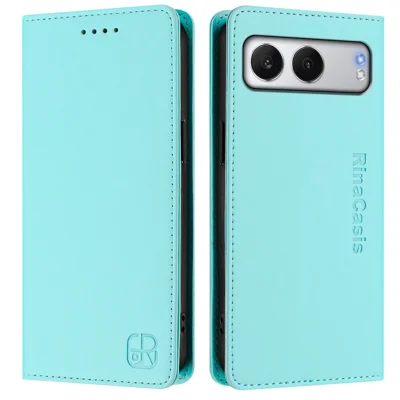 For OnePlus Nord 4 Leather Case RINACASIS RC01 Phone Cover with RFID Blocking Wallet Stand - Mint Green