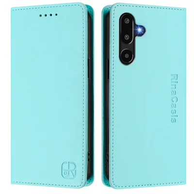 Læderet hylster til Samsung Galaxy M16 5G / Galaxy F16 5G RINACASIS RC01 med RFID-blokerende wallet og stand - Mintgrøn
