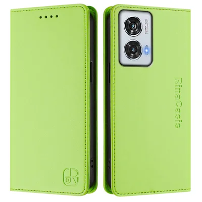 For Motorola Edge 50 Fusion 5G Leather Case RINACASIS RC01 Phone Cover with RFID Blocking Wallet Stand - Green