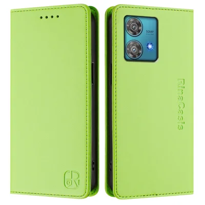 For Motorola Edge 40 Neo 5G Leather Case RINACASIS RC01 Phone Cover with RFID Blocking Wallet Stand - Green