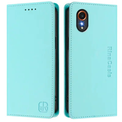 For Samsung Galaxy Xcover7 Leather Case RINACASIS RC01 Phone Cover with RFID Blocking Wallet Stand - Mint Green