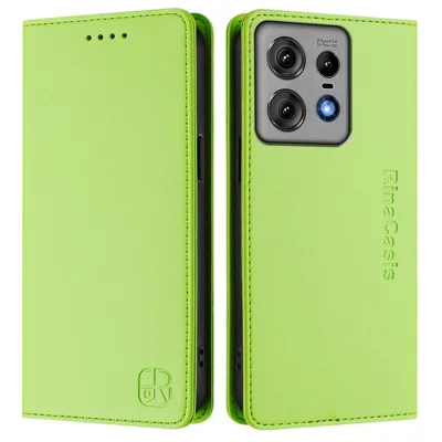 For Motorola Edge 50 Pro 5G Leather Case RINACASIS RC01 Phone Cover with RFID Blocking Wallet Stand - Green