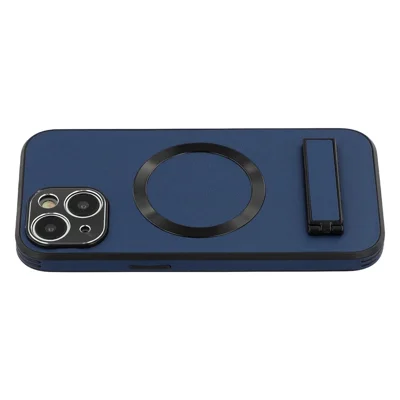 For iPhone 14 Kickstand Case Compatible with MagSafe PC + TPU + PU Phone Back Cover - Blue