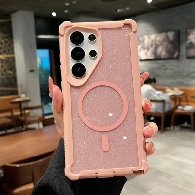 For Samsung Galaxy S24 Ultra Magnetic Case Detachable 2 in 1 Glitter TPU + PC Shockproof Phone Back Cover - Rose Gold