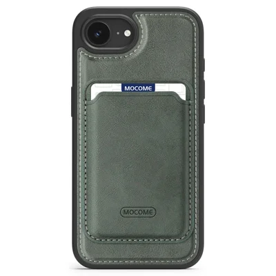 For iPhone 17e / 16e Magnetic Case with Detachable Card Holder TPU + PU Leather Phone Back Cover - Blackish Green