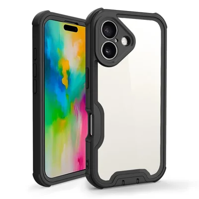 For iPhone 16 Plus Case Detachable 4 in 1 TPU + Acrylic + PC Shockproof Phone Cover - Black