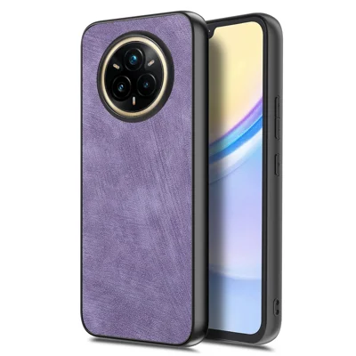 غطاء لهاتف Realme 14 Pro 5G مقاوم للصدمات ورفيع بتصميم جلد خلفي كلاسيكي - أرجواني