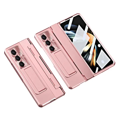 For Samsung Galaxy Z Fold7 5G Case Hinge Protection Hard PC Phone Cover with Screen Film - Pink