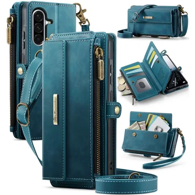 CASEME For Samsung Galaxy A56 5G Case  C39 RFID Blocking Zipper Wallet Stand Leather Cover with Strap - Green