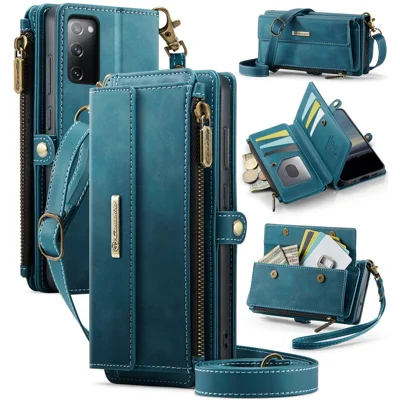 CASEME For Samsung Galaxy S20 FE Case  C39 RFID Blocking Zipper Wallet Stand Leather Cover with Strap - Green