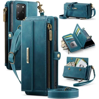 CASEME For Samsung Galaxy S20 Plus 4G / Galaxy S20 Plus 5G Case  C39 RFID Blocking Zipper Wallet Stand Leather Cover with Strap - Green
