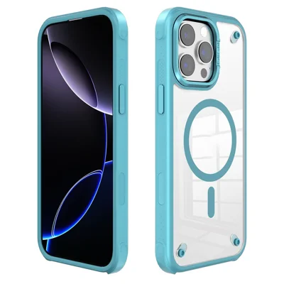 For iPhone 16 Pro Max Case Compatible with MagSafe Corner Protection PC + TPU Clear Back Cover - Lake Blue