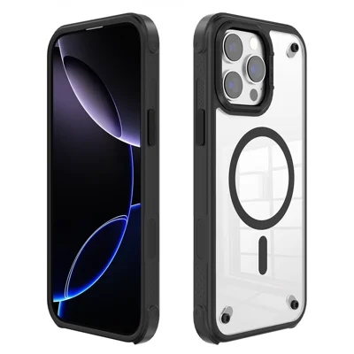 For iPhone 16 Pro Case Compatible with MagSafe Corner Protection PC + TPU Clear Back Cover - Black