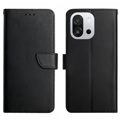 For OnePlus 13T 5G Case, ægte ku-læder, telefonbeskytning med Nappa-struktur - Sort