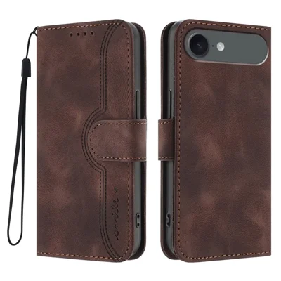 Voor iPhone Air Leren Hoesje Portemonnee Stand Glitterende Gluurder Hoes met Bandje - Koffie