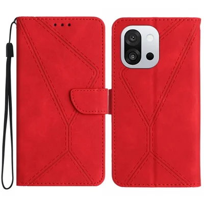 For OnePlus 13T 5G Case Skin Touch Lines Imprinted PU Leather Flip Phone Cover - Red