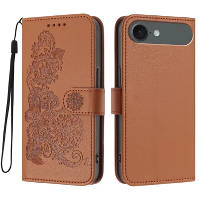 For iPhone Air Phone Cases Mandala Flower Leather Wallet Mobile Cover with Strap - Coffee