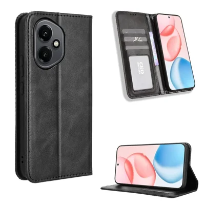For Honor 400 5G (Global) Leather Case Wallet Stand Retro Texture Phone Cover - Black