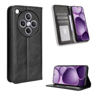 For Oppo Find X8s+ 5G Leather Case Wallet Stand Retro Texture Phone Cover - Black