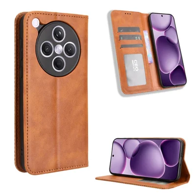 For Oppo Find X8s+ 5G Leather Case Wallet Stand Retro Texture Phone Cover - Brown