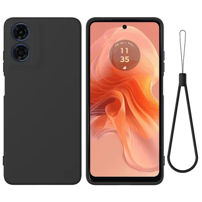 Obudowa z płynnego silikonu z uchwytem na rękę do Motorola Moto E14 4G – Czarna