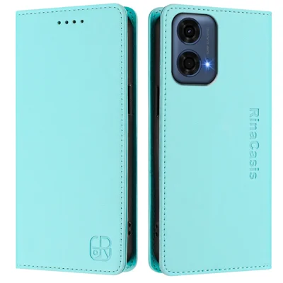 For Motorola Moto G24 Power Leather Case RINACASIS RC01 Phone Cover with RFID Blocking Wallet Stand - Mint Green