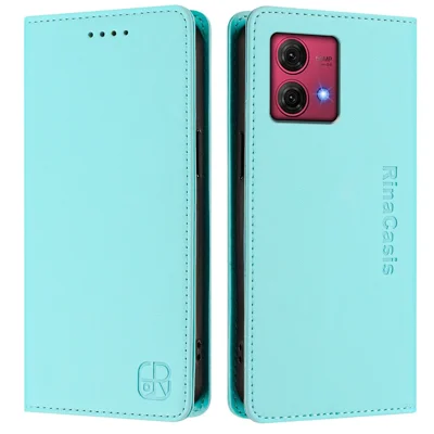 For Motorola Moto G84 5G Leather Case RINACASIS RC01 Phone Cover with RFID Blocking Wallet Stand - Mint Green
